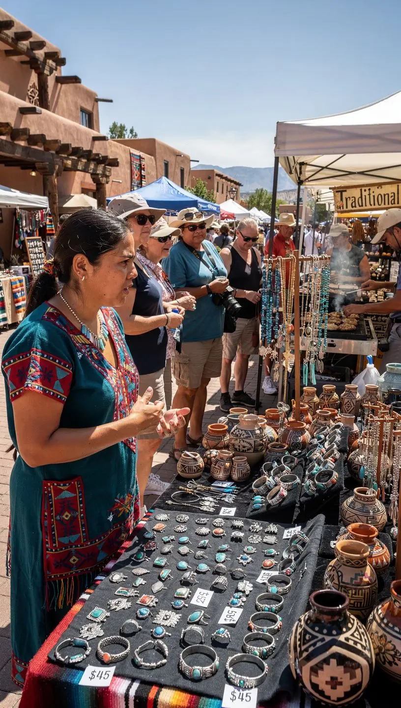 Традиционный пуэбло с архитектурой коренных народов на фоне яркого неба.